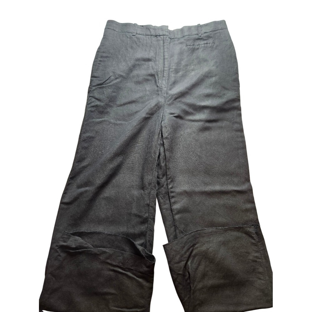 H&M Black Linen Blend Wide Leg Trousers High Waist Elastic Back Size 12